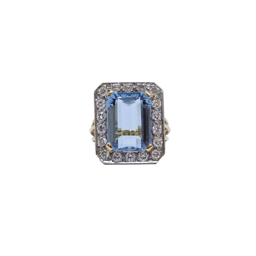 122 - ContinentalCirca 1960A large aquamarine and diamond cluster ringThe rectangular cut cornered aquamar... 