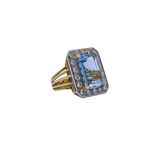 122 - ContinentalCirca 1960A large aquamarine and diamond cluster ringThe rectangular cut cornered aquamar... 