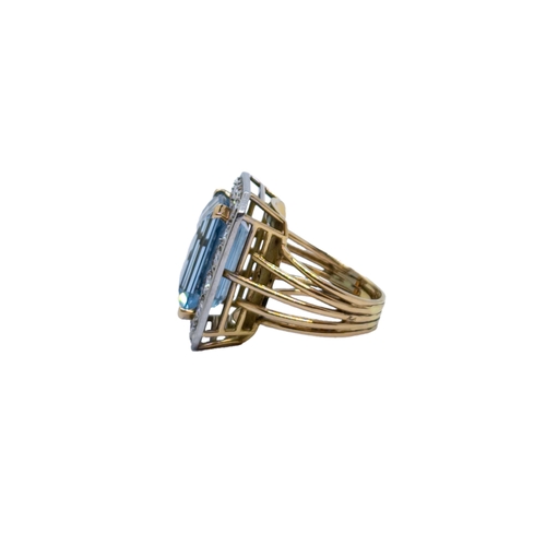 122 - ContinentalCirca 1960A large aquamarine and diamond cluster ringThe rectangular cut cornered aquamar... 