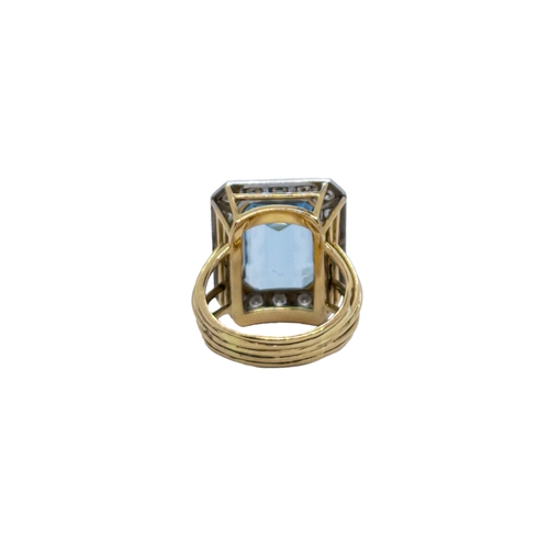 122 - ContinentalCirca 1960A large aquamarine and diamond cluster ringThe rectangular cut cornered aquamar... 