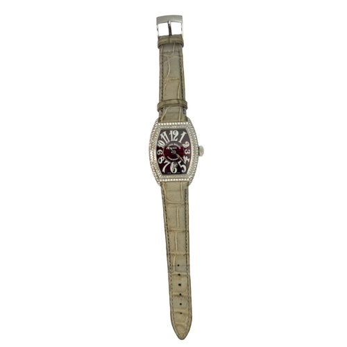 126 - Franck MullerContemporaryA diamond set 18 carat white gold 'Conquistador' lady's wristwatchWith red ... 