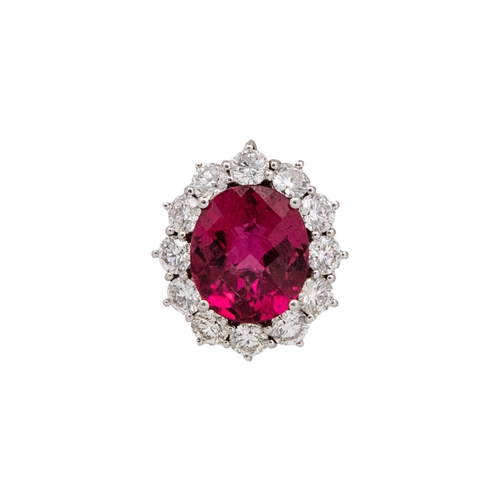 140 - BritishCirca 1990An impressive pair of pink tourmaline and brilliant cut diamond cluster earringsThe... 