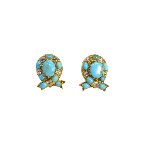 147 - BritishCirca 1850A pair of turquoise and diamond cluster earringsMounted in 18 carat goldWeight: App... 