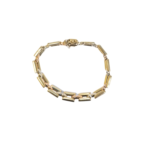 150 - ContinentalCirca 1960A 9 carat three colour gold brick link braceletWeight: Approx. 15 gramsDimensio... 