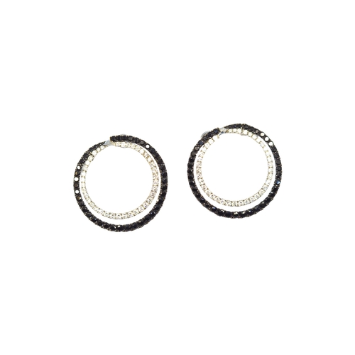 165 - BritishContemporaryA pair of black and white diamond loop earringsThe approximate weight of white di... 