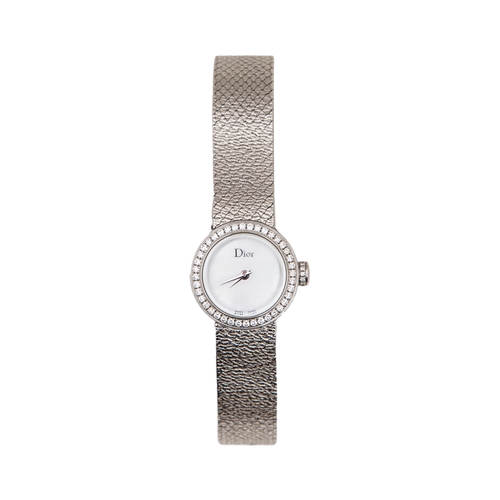 201 - DiorCirca 1980A La D de Dior Satine wristwatchThe mother of pearl dial set with four quarter-hour di... 