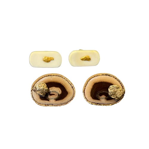 213 - ContinentalCirca 1970Two pairs of cufflinks[a] A pair of petrified wood and yellow metal cufflinks[b... 