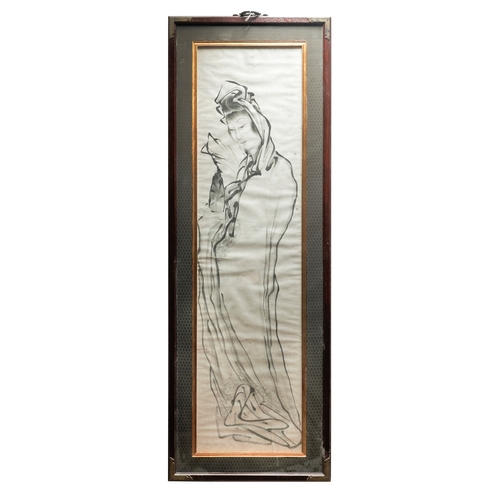 346 - 18th CenturyJapaneseScroll of a ladyDimensions:(Frame) 55 in. (H) x 19 in. (W)(Paper) 51 in. (H) x 1... 