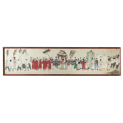 347 - ChineseLate 19th CenturyA ProcessionWatercolour on paperDimensions:12 in. (H) x 49 in. (W)... 