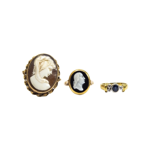 178 - British19th/20th CenturyA group of three rings[a] Early 19th Century, A hard stone cameo of a distin... 