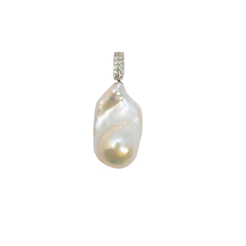 188 - EuropeanContemporaryAn irregular Baroque cultured pearl and diamond pendantThe large Baroque pearl w... 