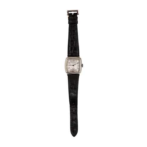 196 - Patek PhilippeCirca 1920An 18 carat white gold and crocodile leather strap gentleman's wristwatchThe... 