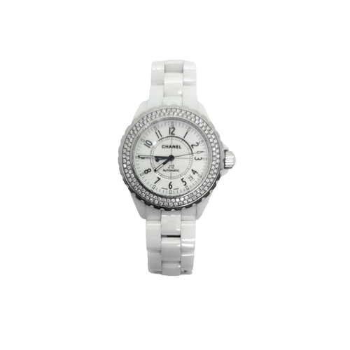 197 - Chanel, ParisCirca 2003A diamond-set white ceramic automatic lady's wristwatchWith extra linksDimens... 