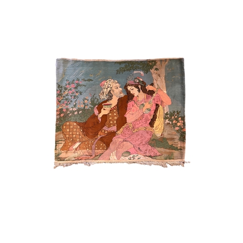 383 - Circa 1940, Persian Pictorial rug with two loversA depiction of the poet Omar Khayyam and a lady wit... 