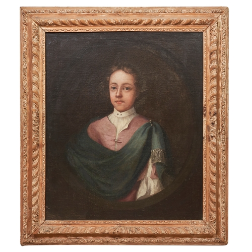 413 - British17th CenturyPortrait of a young gentlemanThe boy in a faux cartouche surround, in a carved pe... 