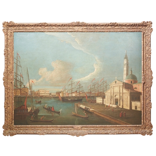 414 - Attributed to Francesco Tironi (1745 - 1797)View of San Giorgio Maggiore, VeniceOil on canvasProvena... 