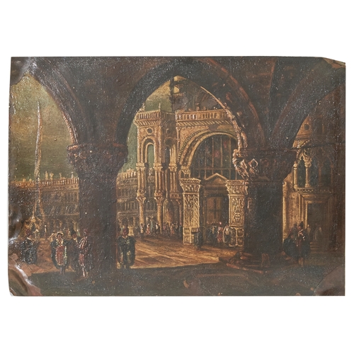 418 - Continental19th CenturyA double sided panelVenetian scene recto; Stern gentleman versoOil on copperT... 