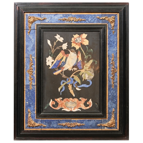 440 - Florentine18th CenturyA fine pietra dura panel The panel of semiprecious stones depicting a bir... 