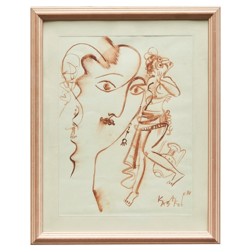 463 - Dimitar Kazakov (1933–1992), Bulgarian1991, A sketch of a figure and faceWatercolour on paperS... 