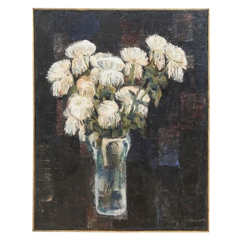 475 - Gencho Denchev (1932–2018), BulgarianWhite Chrysanthemum in a vaseOil on canvasSigned on rever... 