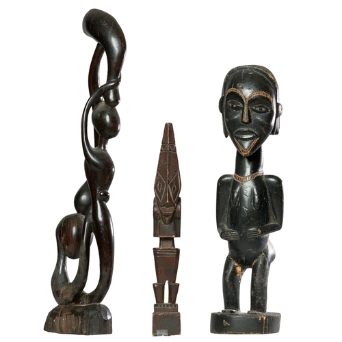 507 - To be sold without reserveThree African antique wooden sculpturesProvenance:Pierre RouveDimensions:1... 