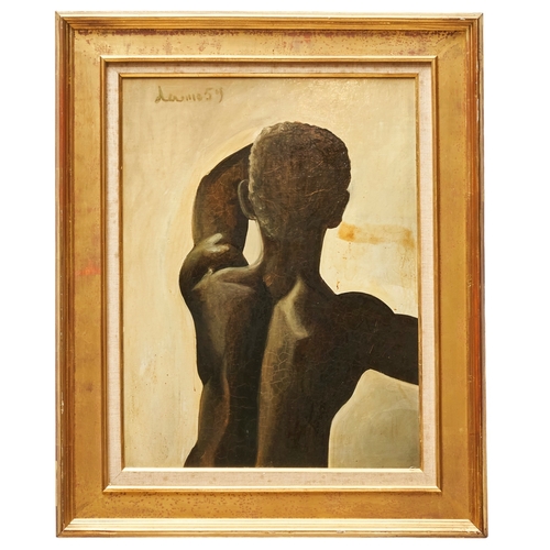 511 - French SchoolMid-20th CenturyFigural study of a black manSigned upper left, 'Dame (?) 59')Oil on art... 