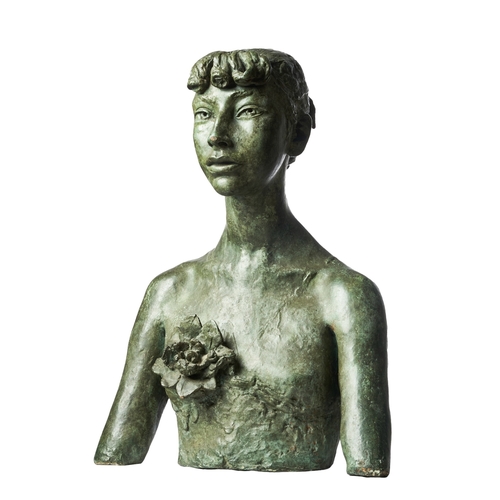 513 - Sir Jacob Epstein (1880 - 1959)Third Portrait of Esther (with flower), 1949Bronze with a green patin... 