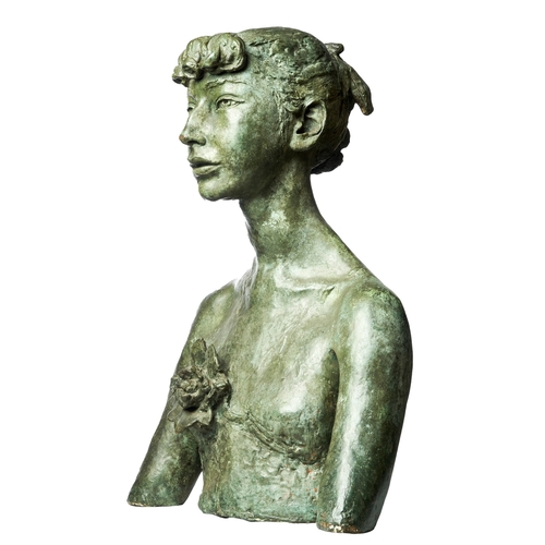 513 - Sir Jacob Epstein (1880 - 1959)Third Portrait of Esther (with flower), 1949Bronze with a green patin... 