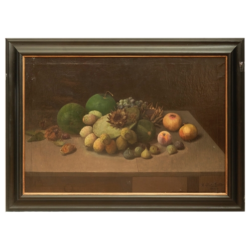 521 - Manuel Prieto HurtadoStill life with fruitSigned and dated lower rightIn a black painted frameOil on... 