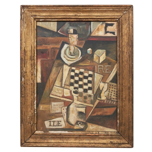 540 - Jules Hansen (Active 1950s)Still life with chessboardSigned lower right, 'Jules Hansen'Oil on panelD... 