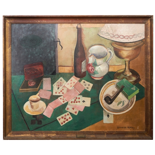 542 - Lesourd-Matry (Active 1950s)Still life with playing cards and pipeSigned lower right, 'Lesourd-Matry... 