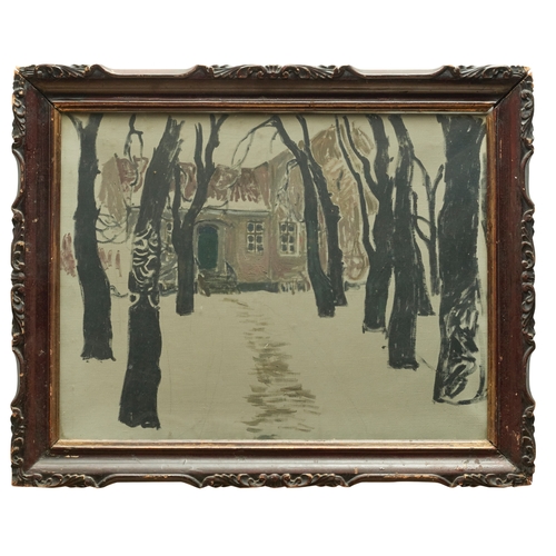 543 - British20th CenturyA snowy landscapeOil on canvasDimensions:(Frame) 22 in. (H) x 27.5 in. (W)(Canvas... 