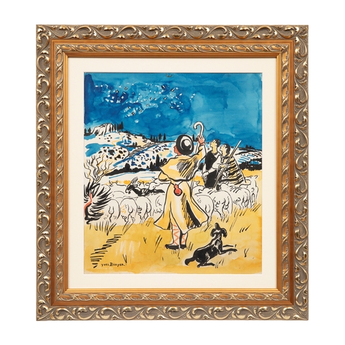 582 - Yves Brayer (1907 - 1990)A shepherd and his flockGouache on paperSigned lower leftTo be sold without... 