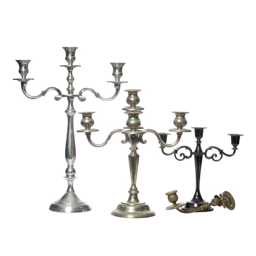 634 - ContemporaryA group of six silver metal candelabraWith additional light fittingsTo be sold without r... 