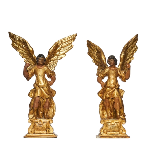 636 - Italian19th CenturyA pair of giltwood and polychrome decorated models of angels Provenance: Chr... 