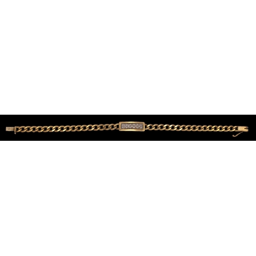 11 - AmericanCirca 1970A diamond and yellow metal curb braceletThe front set with a rectangular panel pav... 