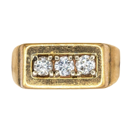 12 - AmericanCirca 1970A diamond three stone and yellow metal dress ringRing size: QWeight: Approx. 10 gr... 