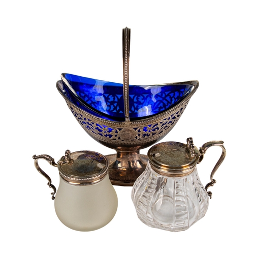 129 - Three silver itemsTo include:[a] one sweet meat dish[b] one opaque glass silver-topped mustard pot, ... 