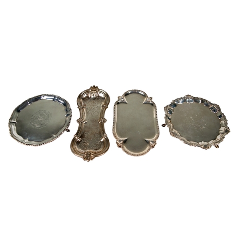 131 - Three 18th century silver dishes and one 19th century silver inkwellAll hallmarkedApproximately 957.... 