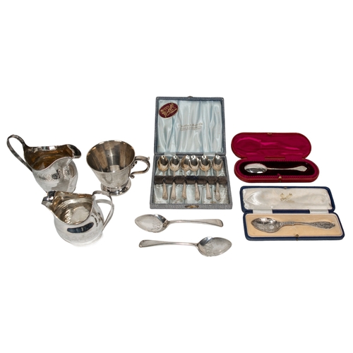 140 - British19th/20th CenturyA group of silver items[a] A set of six silver spoons in a case[b] A Christe... 