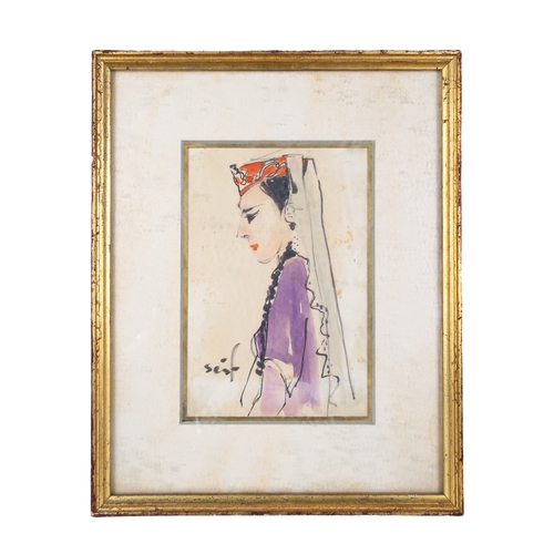 156 - Seif Wanly (Egyptian, 1906 - 1979)An acrtress in Russian costumeMixed media on paperSigned bottom le... 