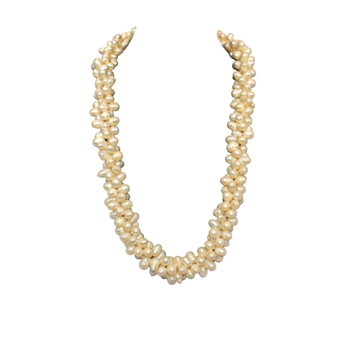 18 - EuropeanContemporaryA three row entwined baroque freshwater cultured pearl necklaceWeight: Approx. 1... 