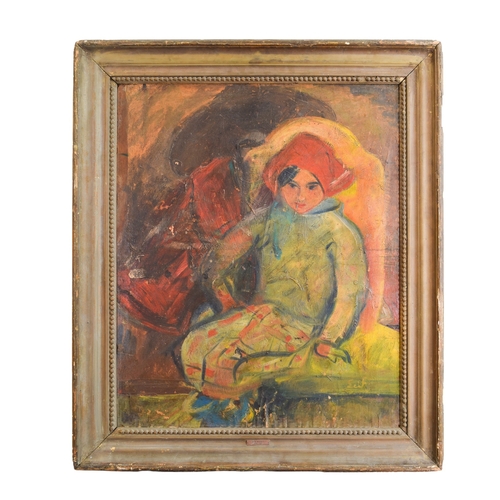 186 - Seif Wanly (Egyptian, 1906 - 1979)A Portrait of a Girl with Red HeadscarfOil on boardSigned bottom r... 