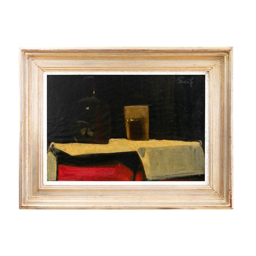 188 - Seif Wanly (Egyptian, 1906 - 1979)Still life with glassOil on canvasSigned upper rightWith labels ve... 