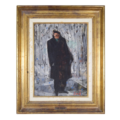 197 - Seif Wanly (Egyptian, 1906 - 1979)Self Portrait in winter clothes with brushOil on boardSigned lower... 