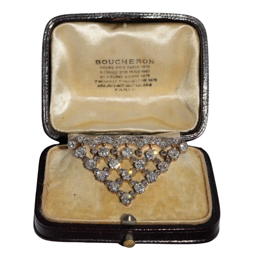 22 - Boucheron ParisFrenchCirca 1880Adiamond flexible festoon broochThe scalloped top suspending a flexib... 