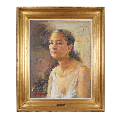 228 - Sabry Ragheb (Egyptian, 1920 - 2000)Portrait of a Lady in whiteOil on canvasSigned and dated lower l... 