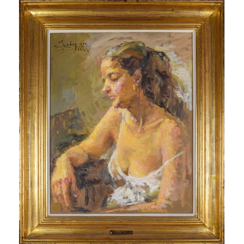 233 - Sabry Ragheb (Egyptian, 1920 - 2000)Lady in white, 1999Oil on canvasSigned upper leftTo be sold with... 