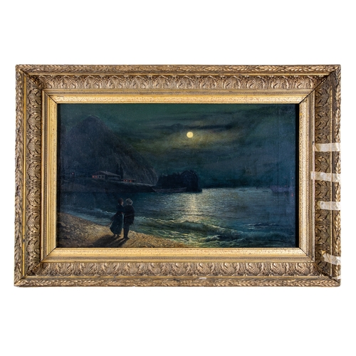 248 - Circle of Ivan Aivazovsky (1817 - 1900)Figures strolling on a moonlit beachOil on canvasFrom the Dr ... 