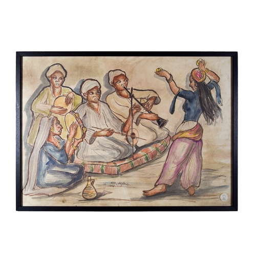 255 - Ragheb Ayad (Egyptian, 1882 - 1982)The Dance, 1957Mixed media on paperSigned and dated lower middleP... 